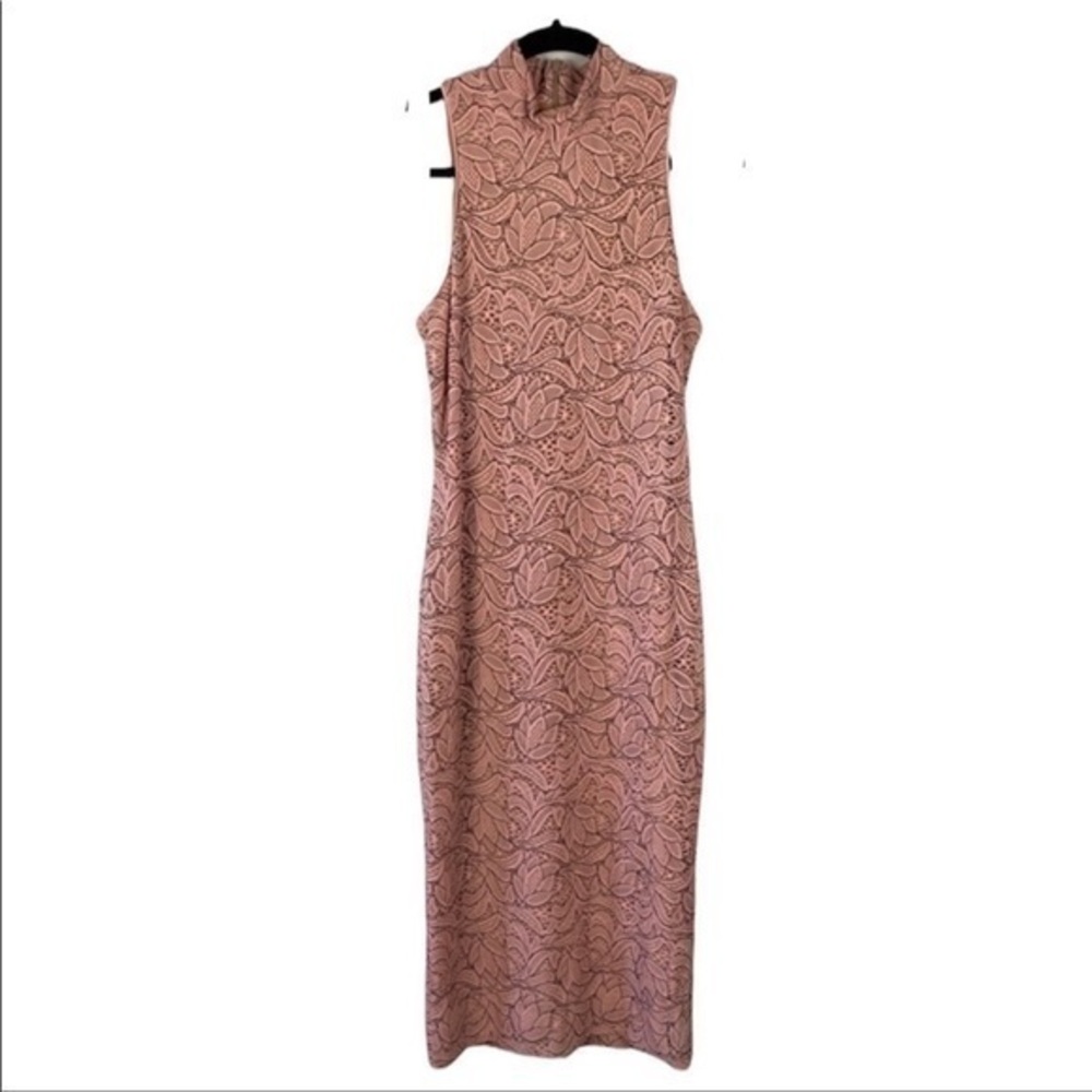 Dress the population lace mock neck midi dress